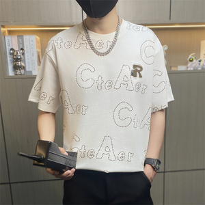 TX160-P40男士t恤短袖夏季潮牌字母印花宽松圆领上衣男士休闲体恤图片