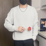 二开M895-特P55重磅华夫格圆领毛衣男女纯色宽松加厚百搭针织衫，男装针织衫/毛衣，电商D310B