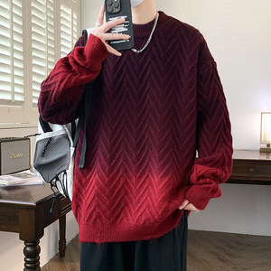 84783-特P75宽松秋冬季保暖保暖高级感圆领毛衣男士时尚渐变色图片