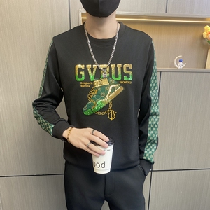 W3405-特P50社会小伙卫衣男士潮牌亮片烫钻打底衫青年欧版体恤图片
