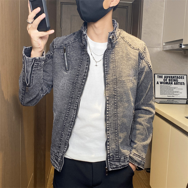 JK1823-P100牛仔外套男水洗复古立领机车夹克青年帅气修身牛仔衣,男装夹克,电商D310B