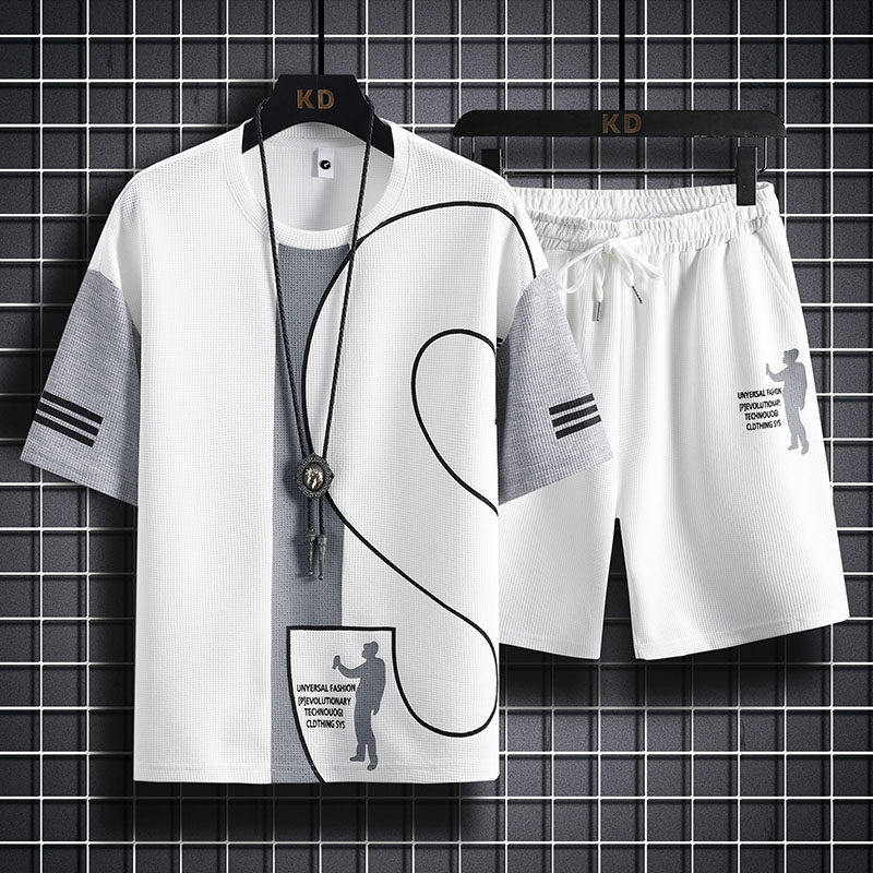 7553-P60短袖套装男士夏季潮流薄款休闲运动t恤夏装时尚衣服图片
