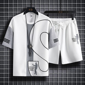 7553-P60短袖套装男士夏季潮流薄款休闲运动t恤夏装时尚衣服图片