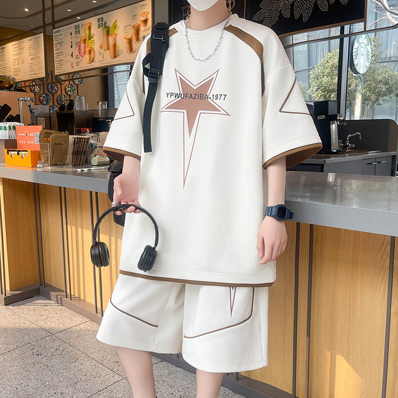 84305-P55高街美式潮流痞帅新款冰丝T恤男短袖短裤一套,男装休闲套装,电商D310B