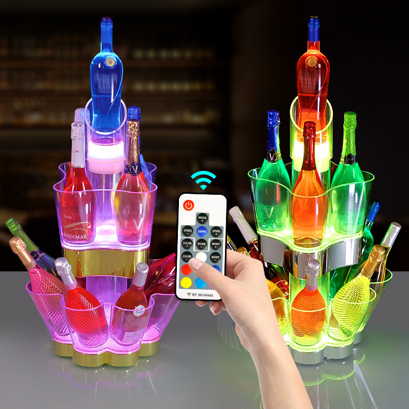 酒吧LED三层香槟塔充电发光洋酒桶酒架遥控夜店会所网红摆台用品