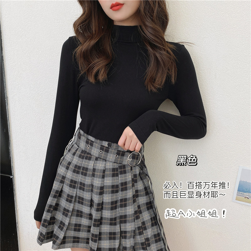 MEIYABI 하프 하이 칼라 슈퍼 다재다능한 일본식 자체 발열 열 속옷 가을 옷 타이트 탑 여성용 외부 착용 셔츠