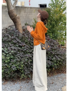 韩系早秋穿搭套装气质减龄连帽针织卫衣上衣休闲宽松阔腿裤两件套