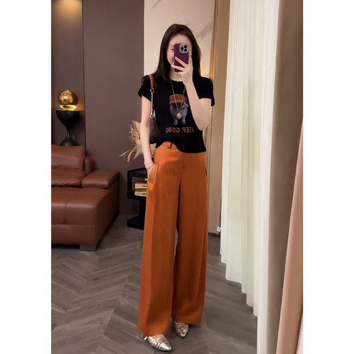 夏季女士显瘦T恤阔腿裤两件套