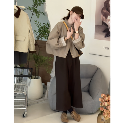 风毛呢开衫外套百搭阔腿裤套装