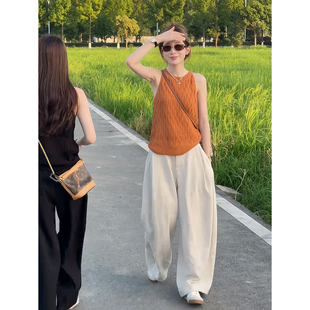 巨好看的穿搭一整套夏季女无袖针织背心阔腿裤两件套时尚休闲套装