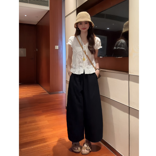 初夏甜美减龄阔腿裤女两件套