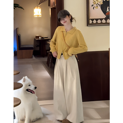 针织开衫上衣休闲阔腿裤套装