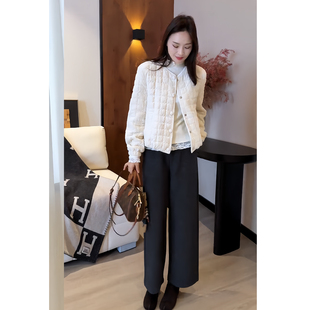 韩系菱格压棉短款棉服女秋冬宽松显瘦百搭保暖外套显瘦阔腿裤套装