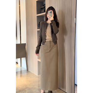 秋日巨好看的两件套韩系慵懒风针织开衫外套中长款半身裙两件套女