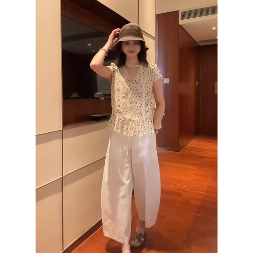 夏季波点短袖九分裤女两件套减龄