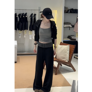 秋季韩系穿搭一整套修身显高连帽棒球服外套百搭休闲阔腿裤两件套