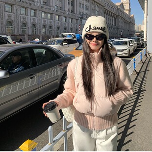 2026新款圈圈cooky 雾入松林 针织拼接羽绒棉服小个子外套女