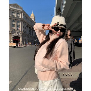 圈圈cooky 雾入松林 针织拼接羽绒棉服小个子外套女