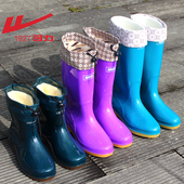 水靴 防滑胶鞋 秋冬回力雨鞋 加绒女士中高筒雨靴加棉保暖短筒防水鞋