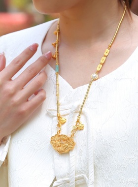 沙金铃兰花衣食无忧公主链双钩古风饰品项链复古精美首饰高保色