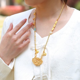 沙金铃兰花衣食无忧公主链双钩古风饰品项链复古精美首饰高保色