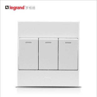 TCL开关插座86型开关面板A6面板三位双控中按钮开关16A3开双控