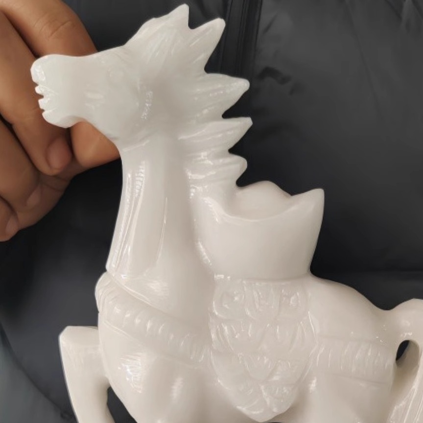 天然玉石马摆件白玉生肖马上有钱高档如意元宝马办公室桌面开业礼