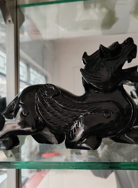 黑墨玉带翅膀貔貅黑色石材摆件中式传统装饰品客厅书房工艺品招财