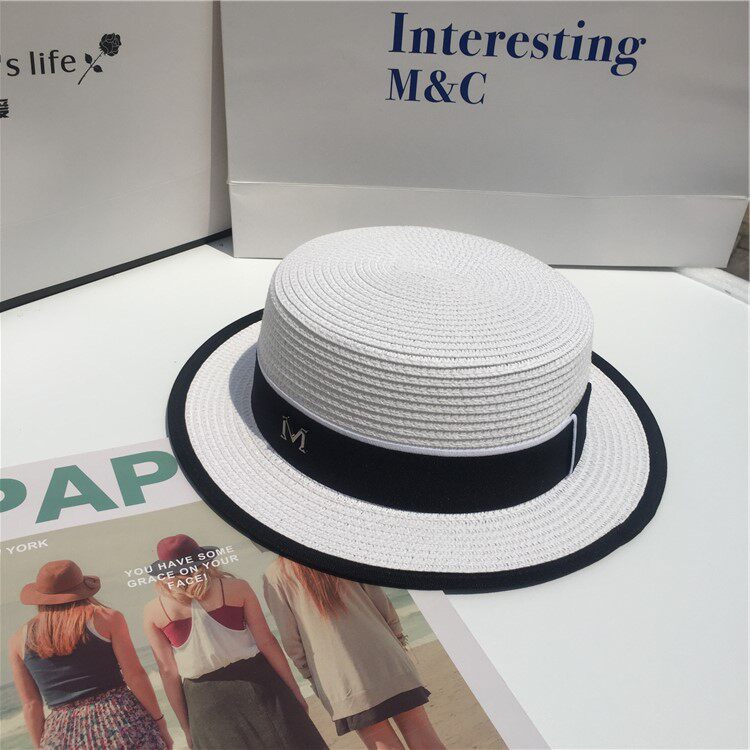 纯色草帽女春夏天韩版沙滩帽夏季英伦礼帽平顶太阳帽防晒遮阳帽子