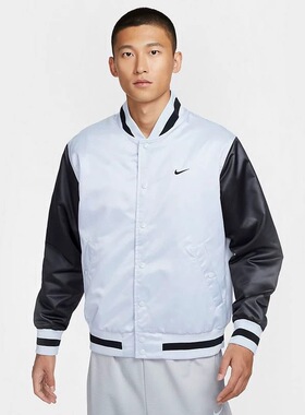 Nike耐克篮球夹克外套排扣春秋薄绒立领速干保暖棒球服FZ0663-043