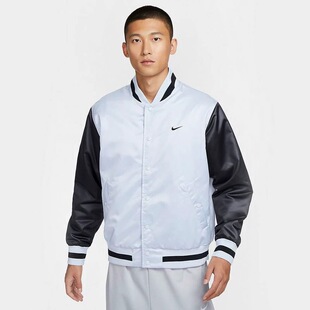 Nike耐克篮球夹克外套排扣春秋薄绒立领速干保暖棒球服FZ0663 043