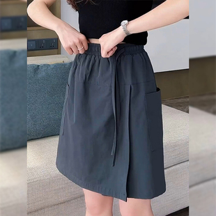 大碼 深灰色休閑褲 薄款 梨形身材寬松顯瘦a字闊腿短褲 裙女2025夏季