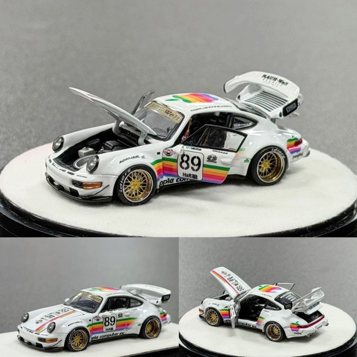 PGM 1:64 保时捷964 RWB 白苹果 全开合金汽车模型收藏图片