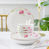 12头骨瓷餐具套装 轻奢碗盘家用可微波碗盘碟组合套具乔迁送礼盒