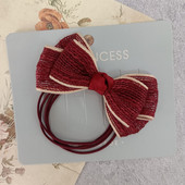 原创韩式 气质简约酒红色蝴蝶结头绳高弹多股不易断皮筋发圈发绳