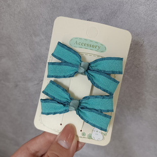 甜美可爱小巧儿童少女发卡浅绿色木耳边迷你蝴蝶结对夹边夹刘海夹