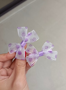 甜美少女儿童发夹紫色圆点波点绢纱蝴蝶结小对夹边夹刘海夹发卡