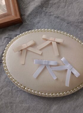 原创甜美儿童小女孩发夹白色小蝴蝶结边夹对夹刘海夹鸭嘴夹发饰品