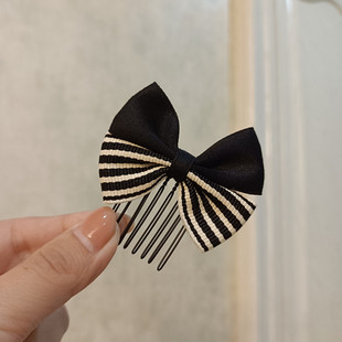 豆妈家韩式简约甜美黑色条纹蝴蝶结迷你盘发发梳插梳发插发卡发饰