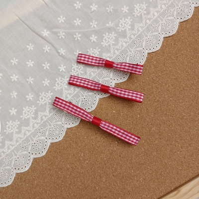 原创OL简约布艺红色格子一字型蝴蝶结边夹刘海夹发夹顶夹马尾夹