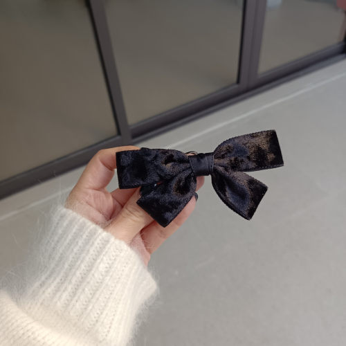 秋冬款原创复古甜美成人发夹黑色丝绒蝴蝶结发卡马尾夹弹簧夹顶夹