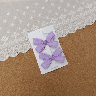 甜美气质儿童学生少女发夹浅紫色木耳边小蝴蝶结对夹边夹刘海夹