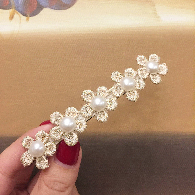 豆妈原创韩国手工发饰甜美少女气质金线蕾丝花朵发夹顶夹边夹半夹