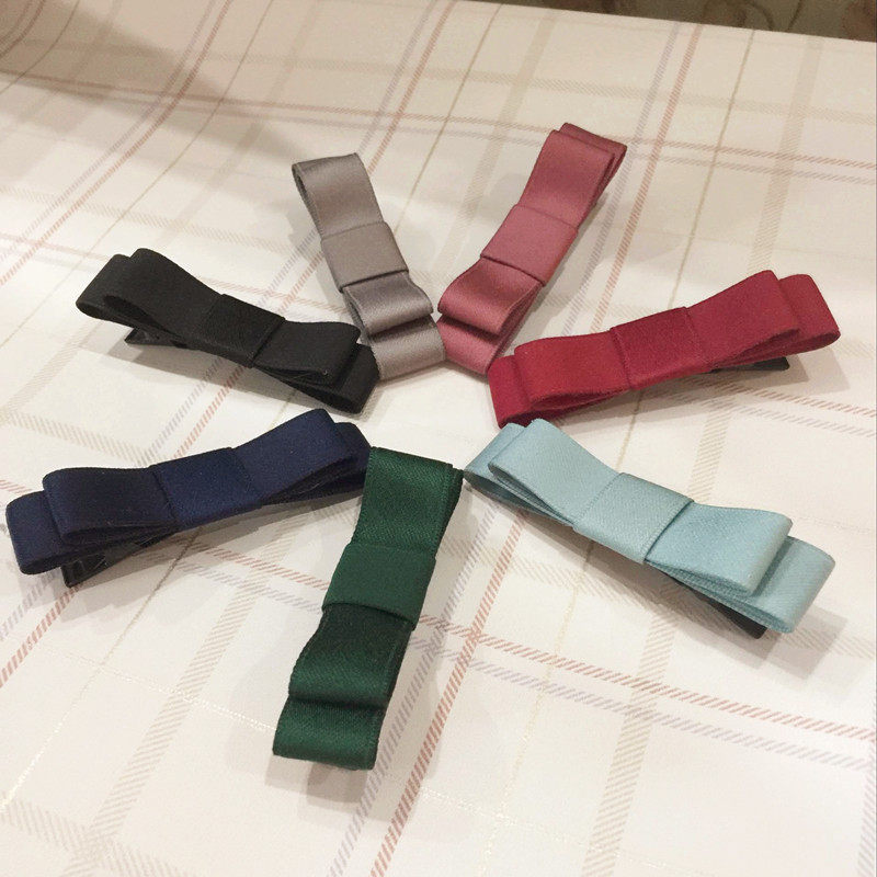 原创手工韩国发饰简约双层丝带缎带蝴蝶结发夹边夹刘海夹皮筋发圈