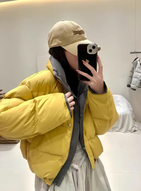 2025新款巨好看的加厚黄色短款洋气夹棉羽绒棉服外套女款冬季