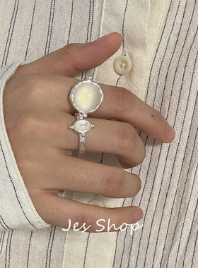 Jes Shop甜美白月光戒指时尚百搭气质开口指环个性情侣网红食指戒