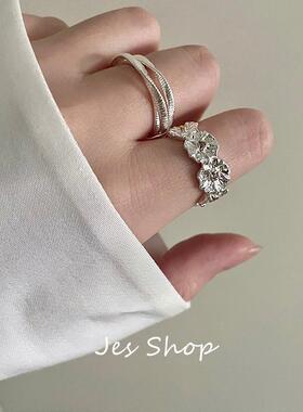 Jes Shop复古肌理感戒指开口花朵小众设计多层缠绕冷淡风女指环