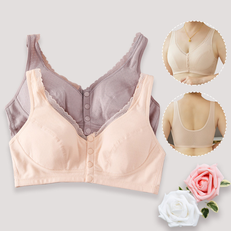 妈妈内衣透气舒适中老年文胸中年妇女夹棉前扣背心式大码文胸罩衣