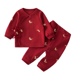 欧美宝宝衣服四季款纯棉a类新生儿分体套装大红色婴儿拜年服安阳