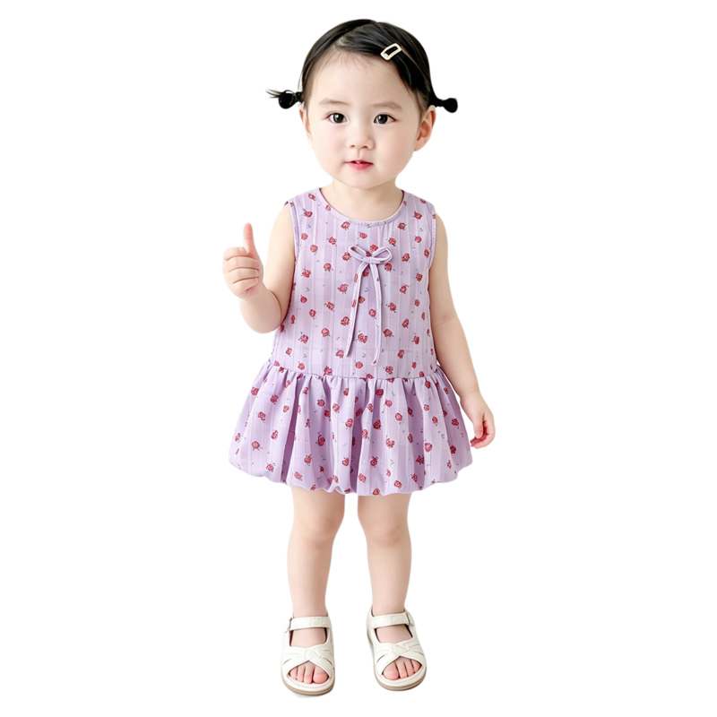 法国URCINS女童无袖夏季婴幼儿童女宝宝复古碎花花苞公主背心裙子